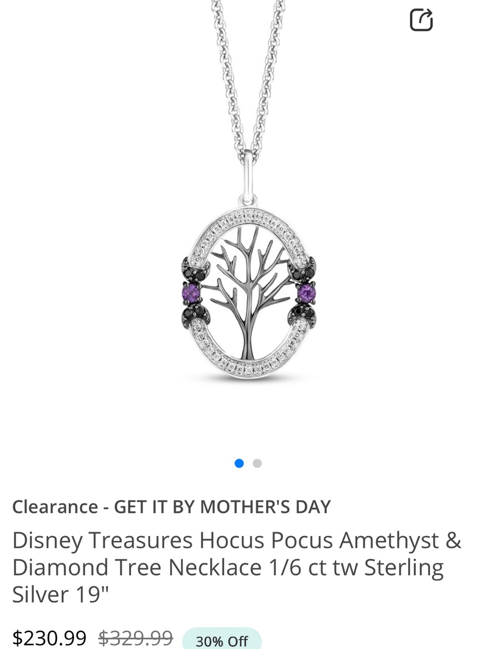Disney's Hocus Pocus Treasures collection Amethyst and Diamond Tree Necklace